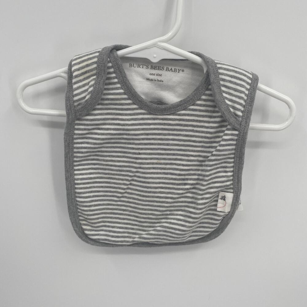 Burt's Bees Baby One Size Gray Striped Pullover Bib Terry Cloth Back Foldover